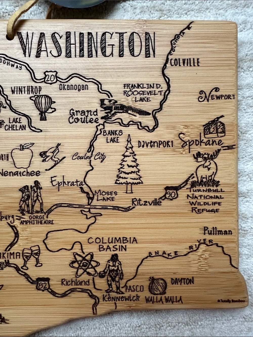 Totally Bamboo Destination Washington State State-Shaped Serving Cutting Board